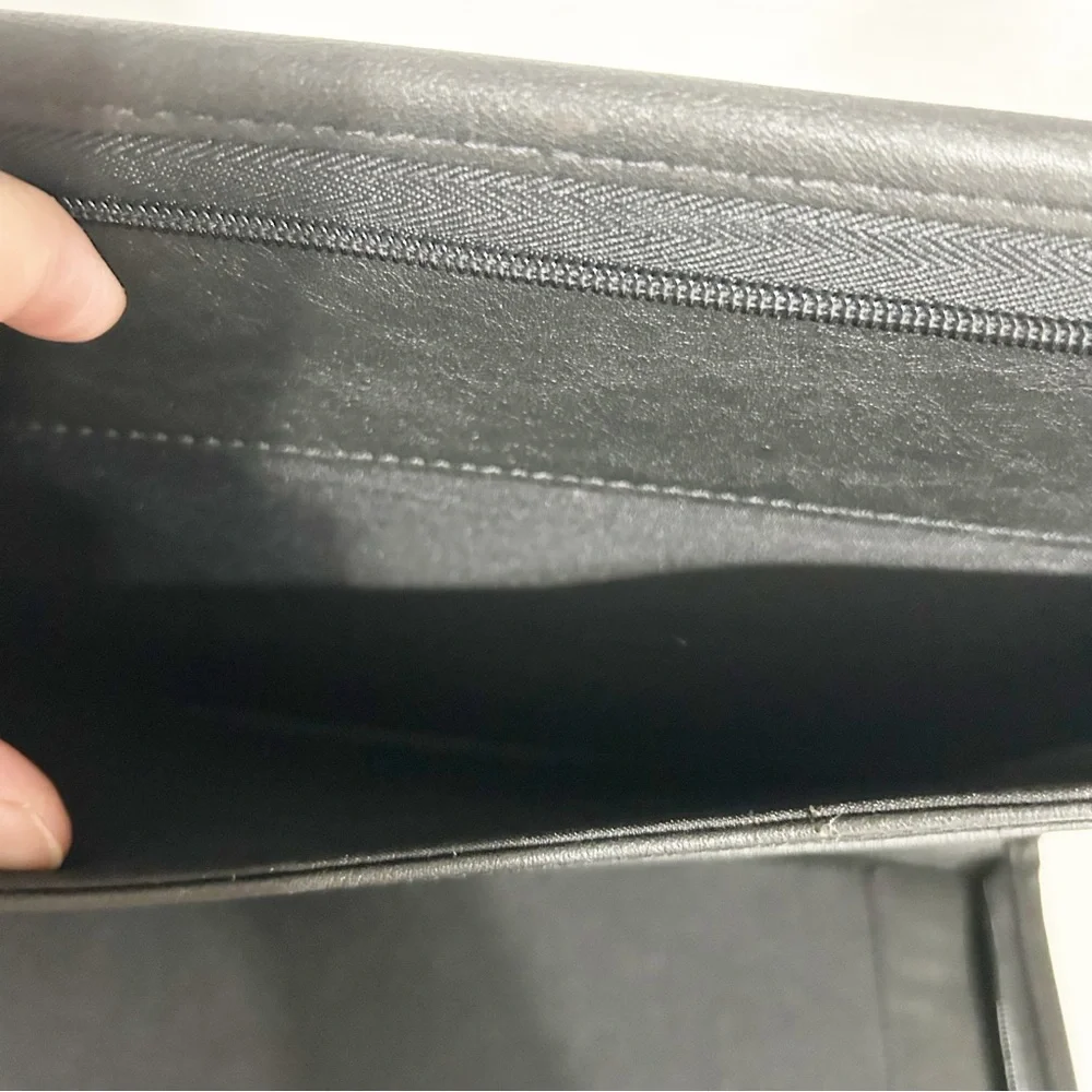Leeds Black Faux Leather Zip Around Organizer Portfolio Document Keeper Pockets